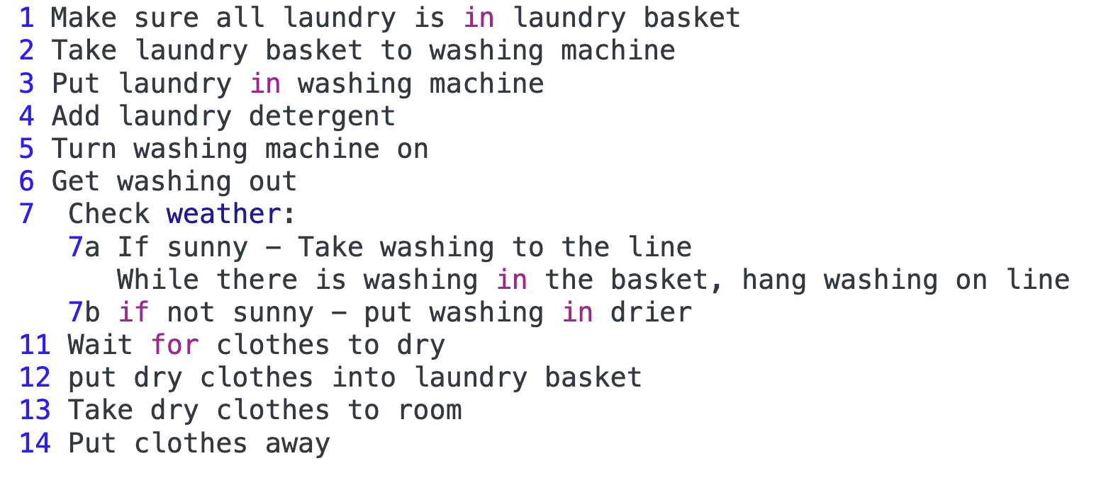 A list of steps for doing laundry